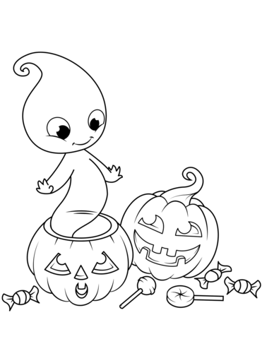 Coloring book ghost in pumpkin